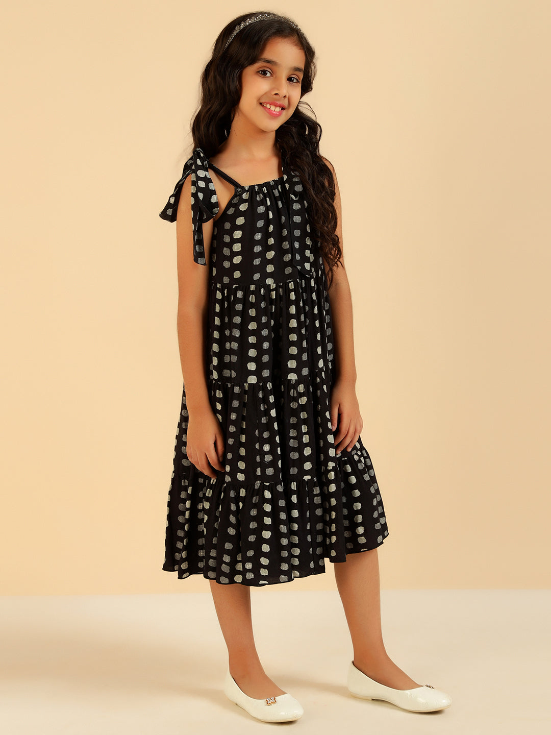 Black Polka Tiered Girls Dress