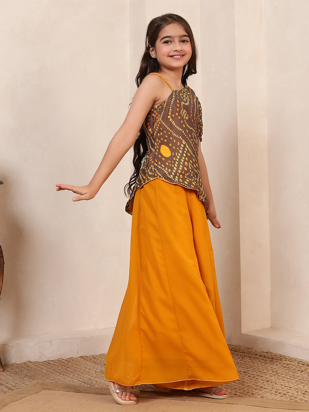 Bandhani One-Shoulder Asymmetric Co-Ord Set