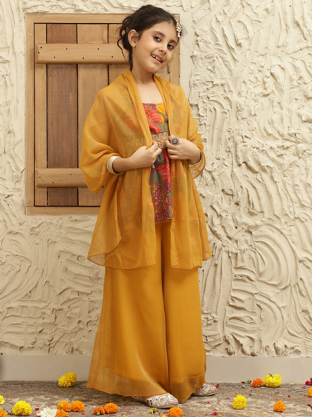 3 Piece Multicolor Peplum Fusion Co-Ord Set