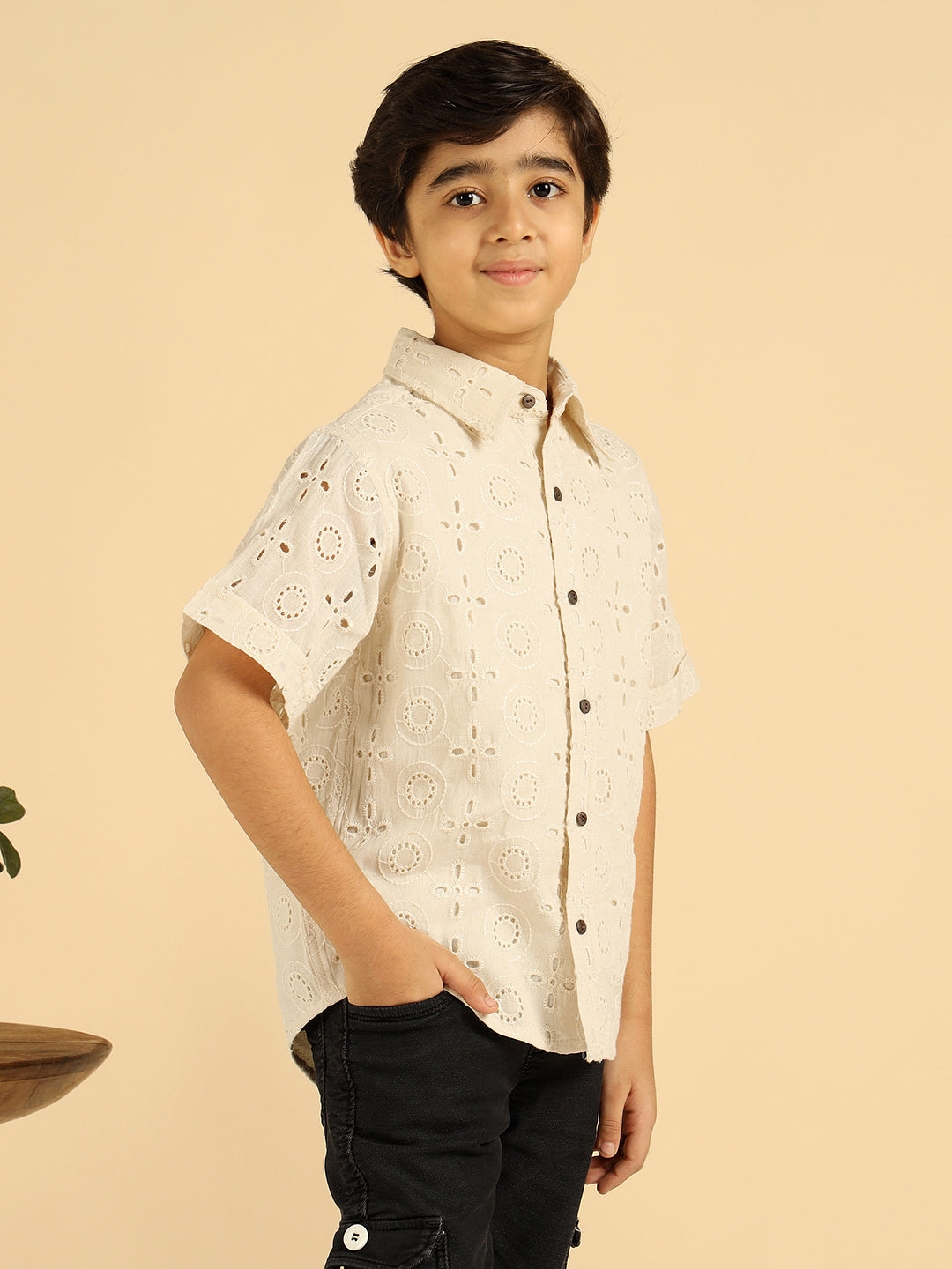 Casual Pure Schiffli Embroidered Shirt For Boys