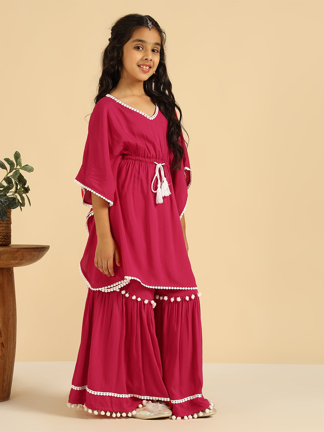 Solid Kaftan Kurti With Sharara