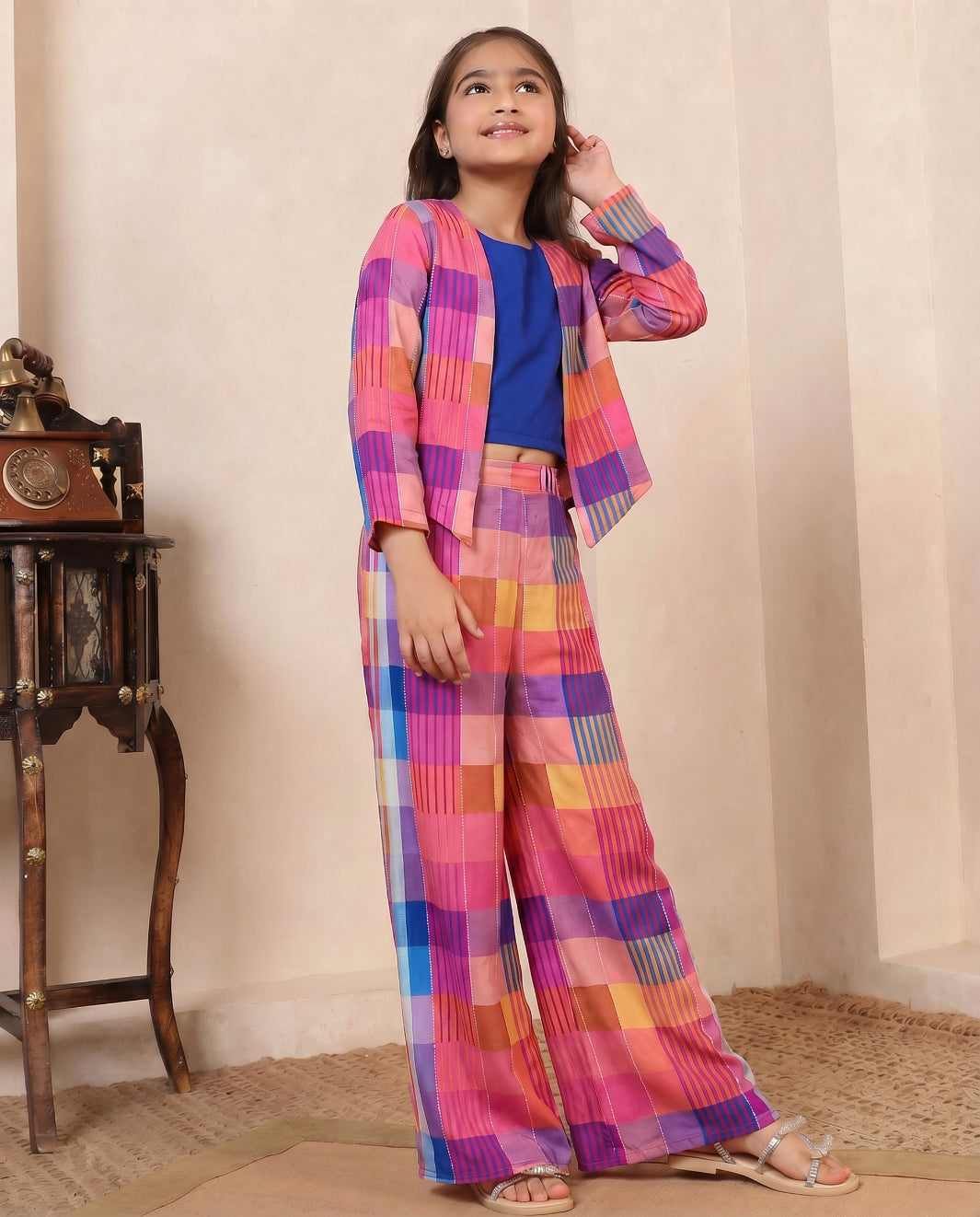 3 Piece Check Print Co-Ord Set