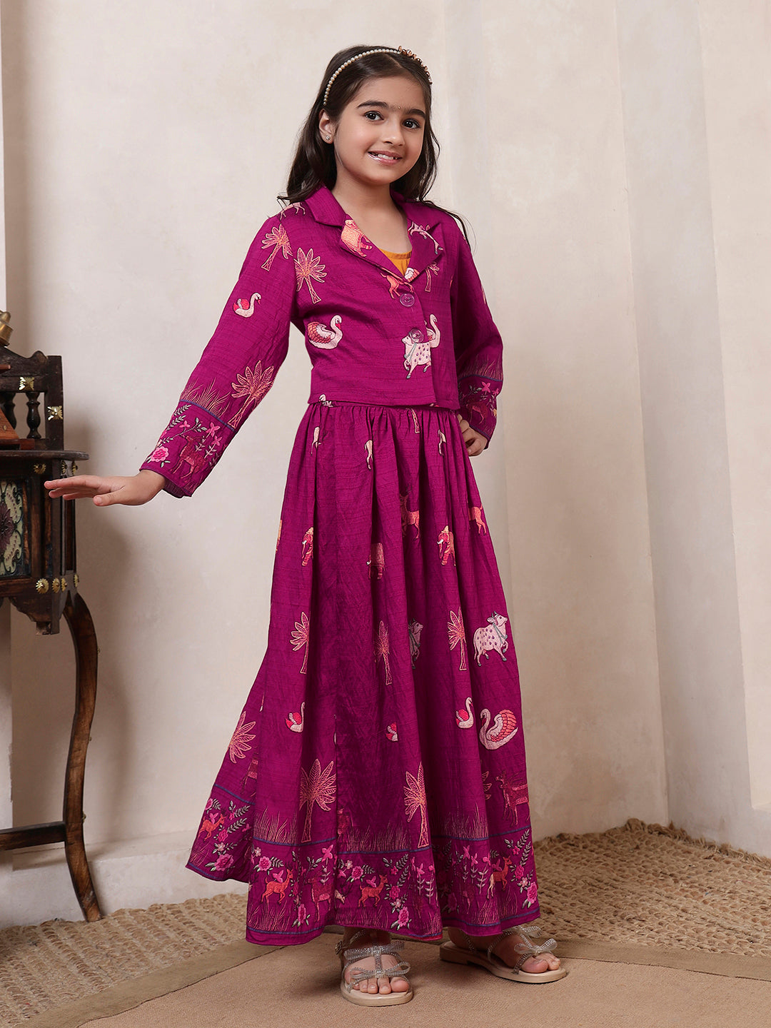 Short Blazer With Skirt Girls Co-ord Set