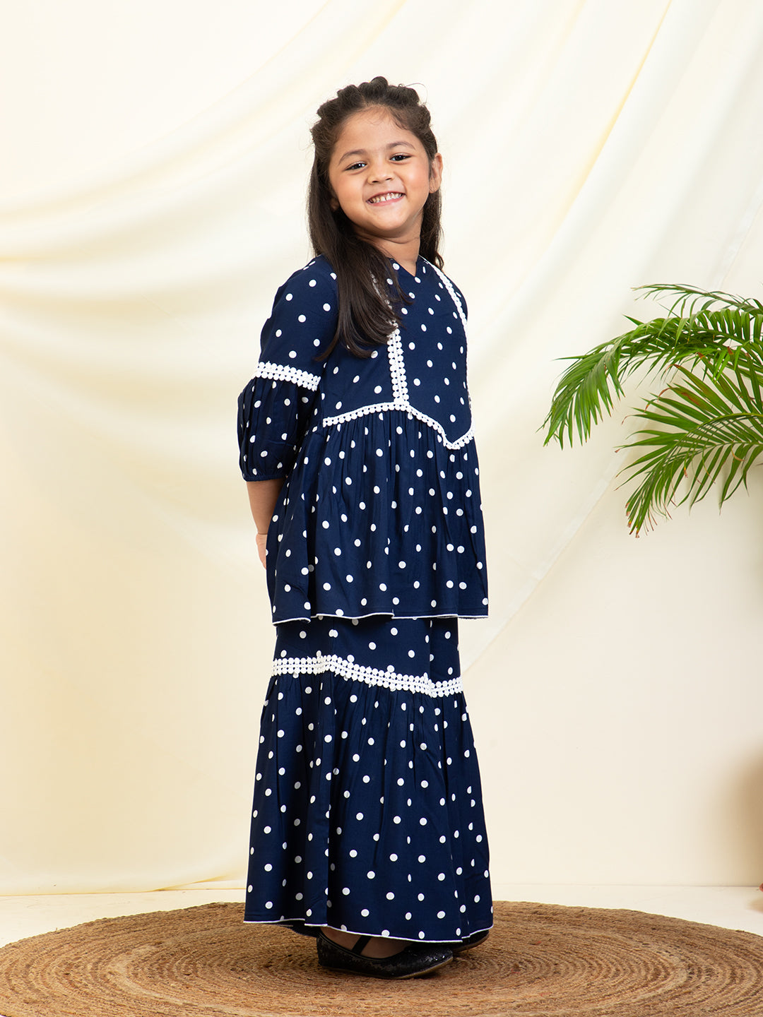 Polka Dots Printed Rayon Peplum Top & Sharara Set