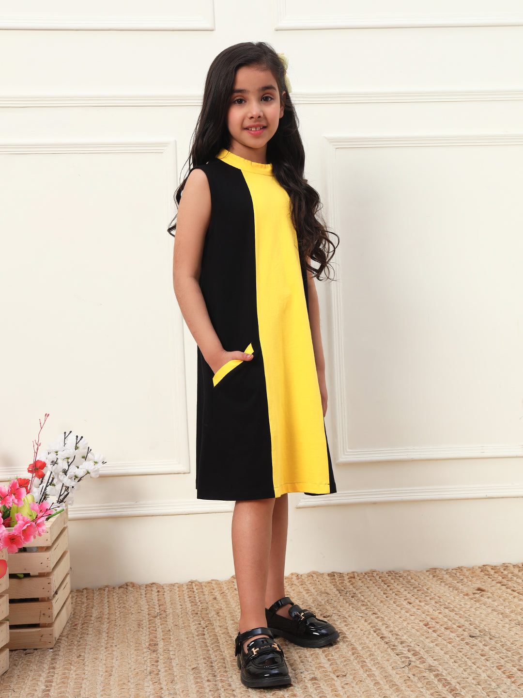 Big Yellow Stripe Knee Length Dress