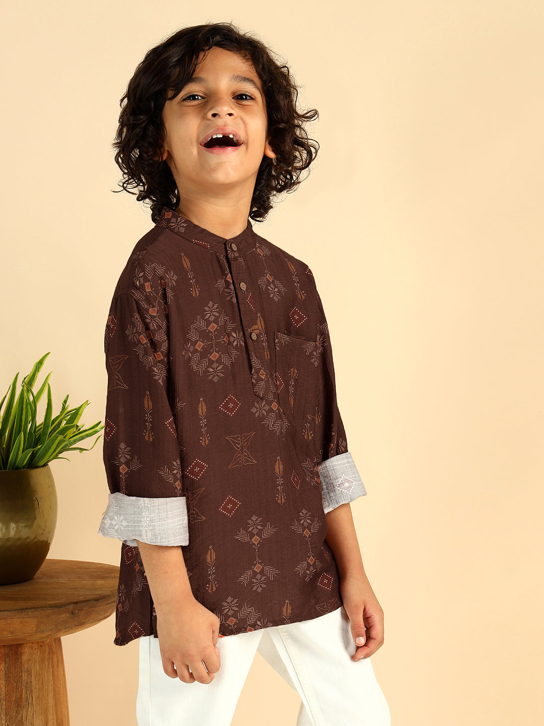 Geometric Print Short Kurta For Boys
