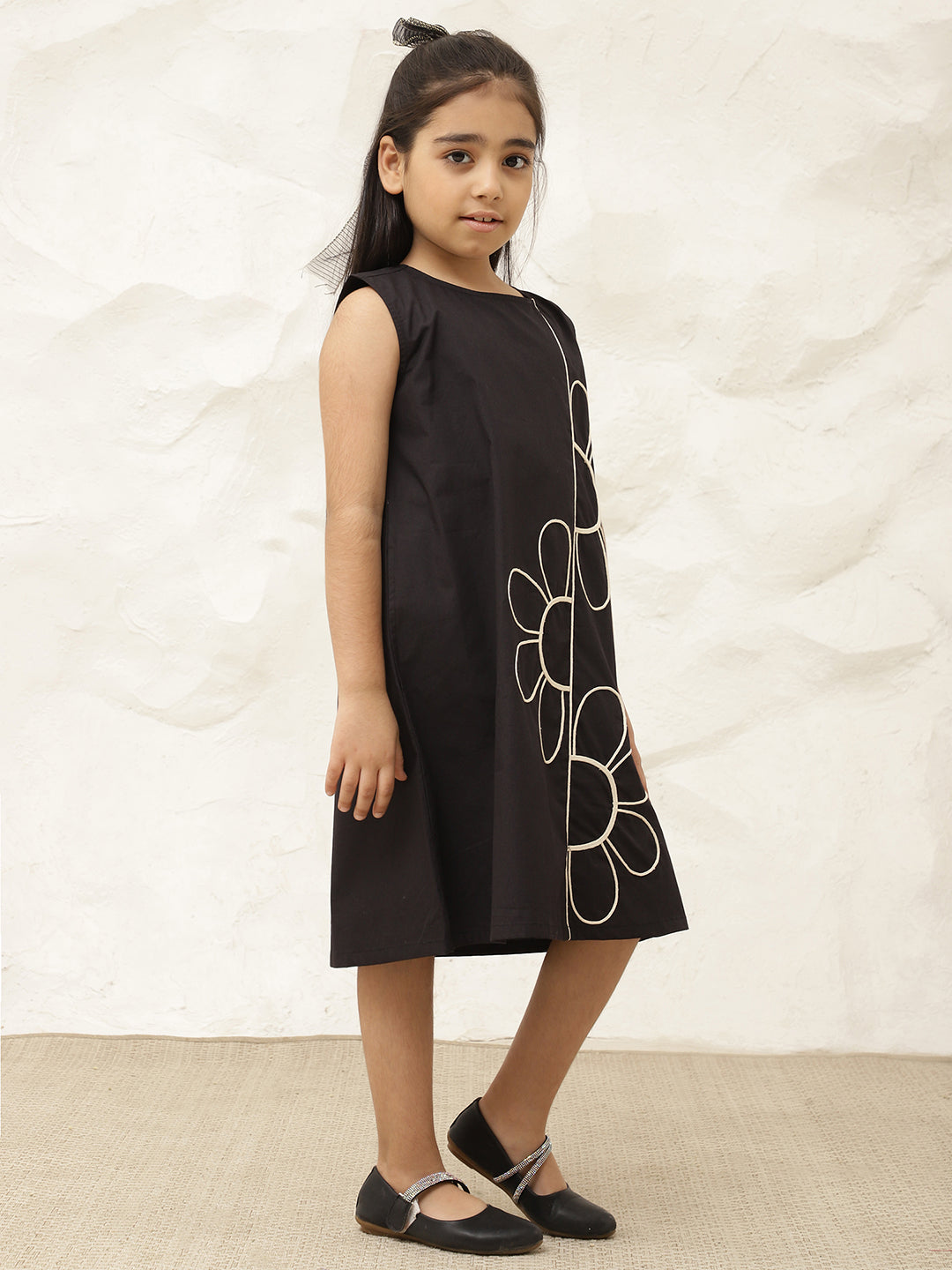 Pure Cotton Flower Embroidered Knee Length Dress