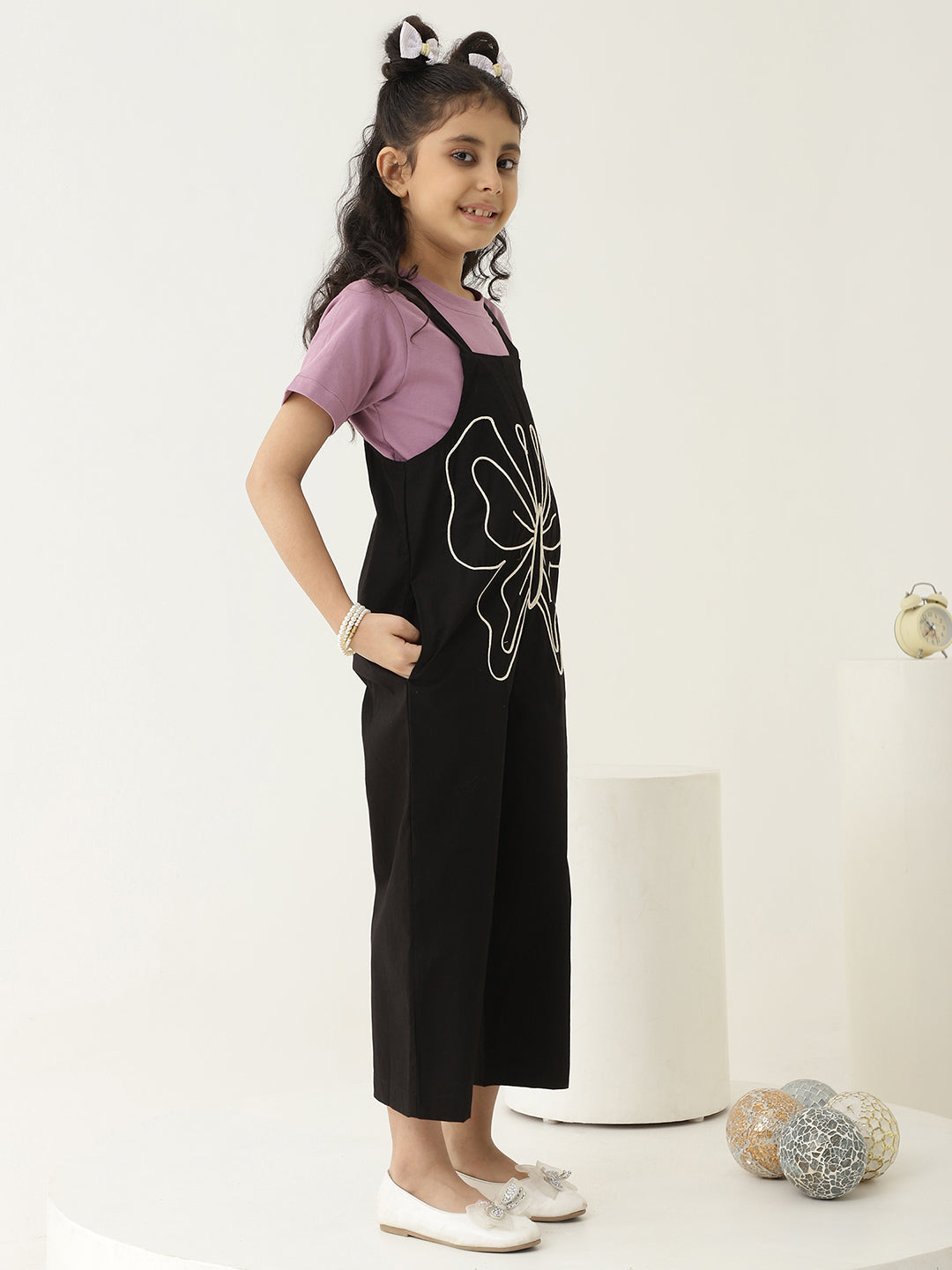 Black Pure Cotton Jumpsuit With Butterfly Motif (T-shirt not included)