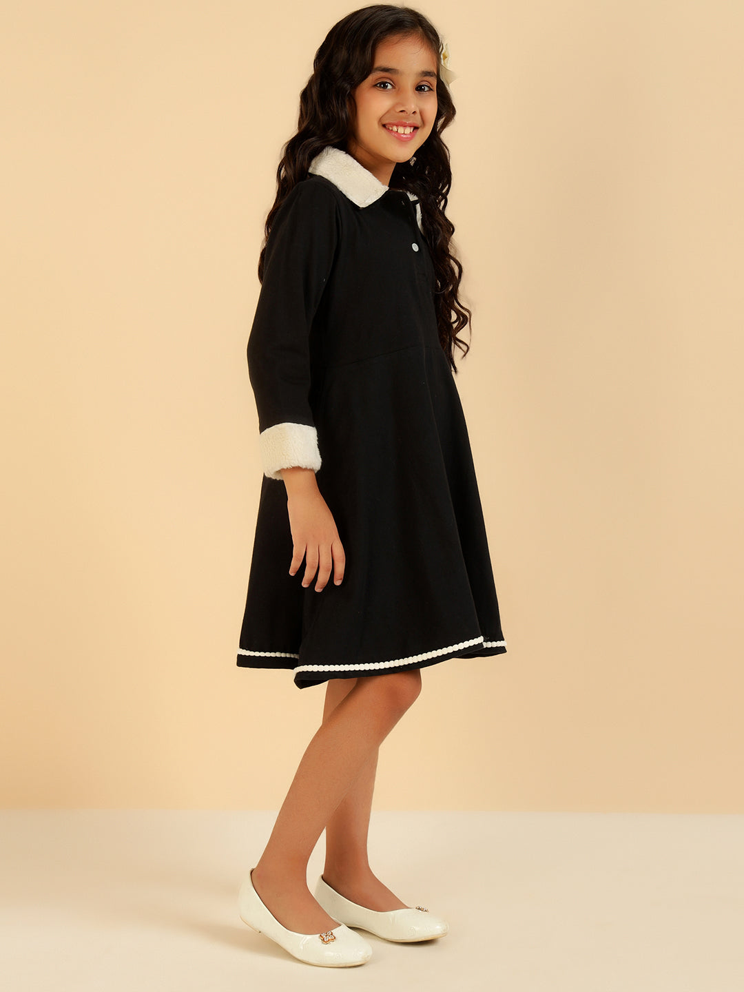 Pure Cotton Full Sleeves Polo Collar Dress