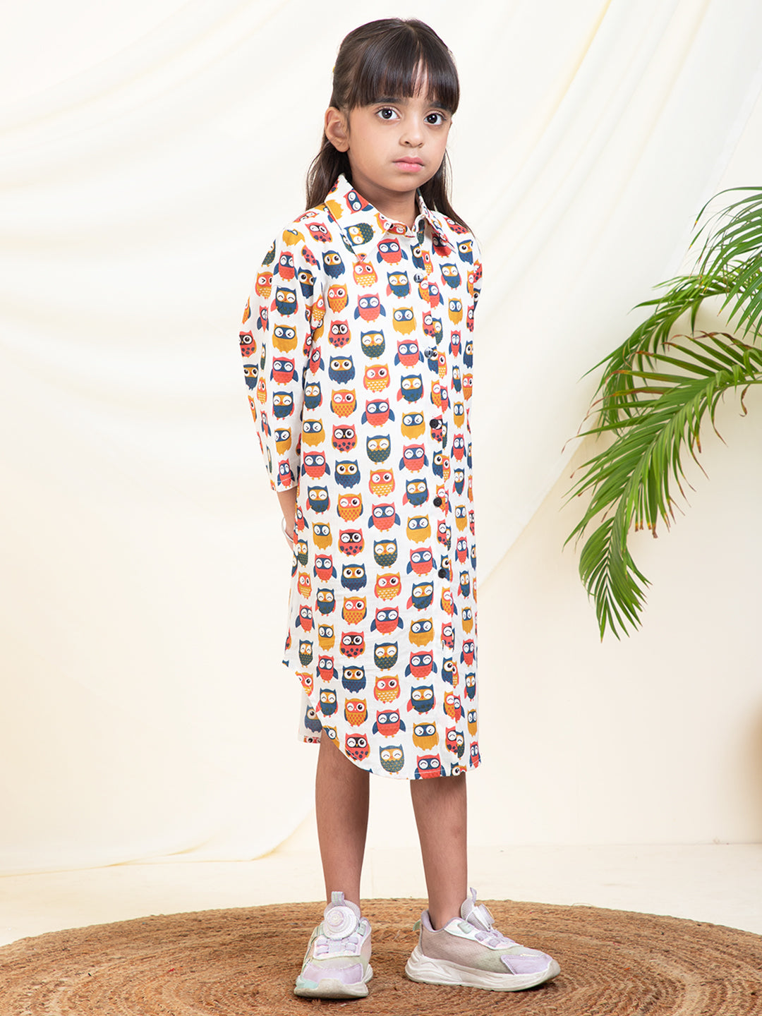 Owl Printed Shirt Dress