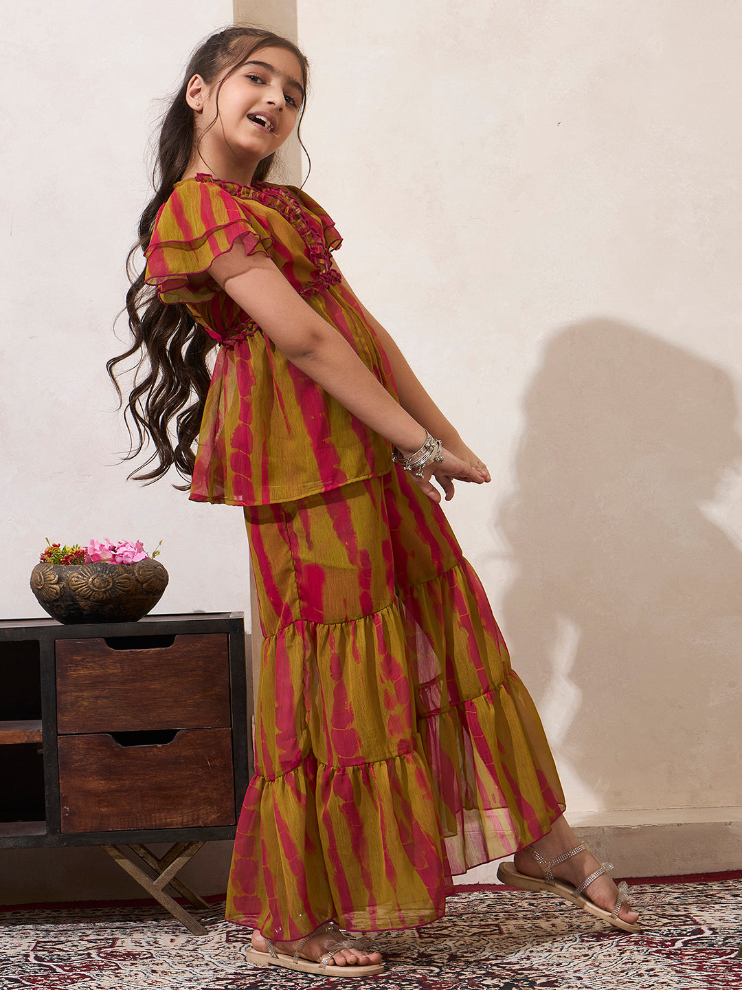 Tie-Dye Print Front Slit Top With Sharara