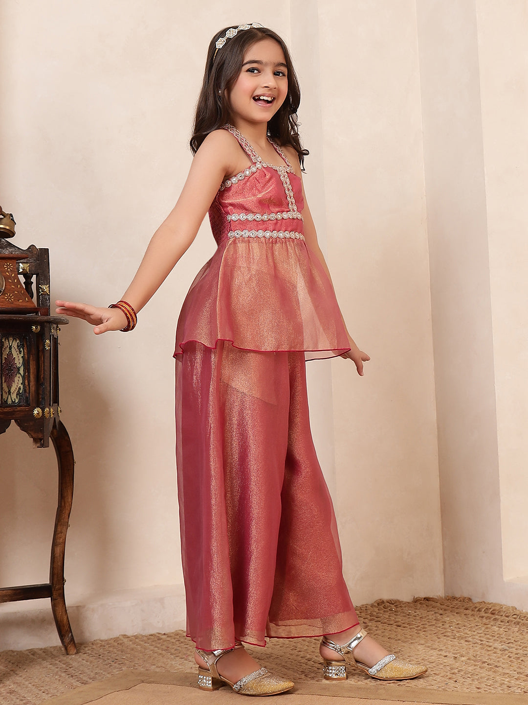 Peplum Top & Palazzos With Dupatta 3 Pieces Fusion Co-Ord Set