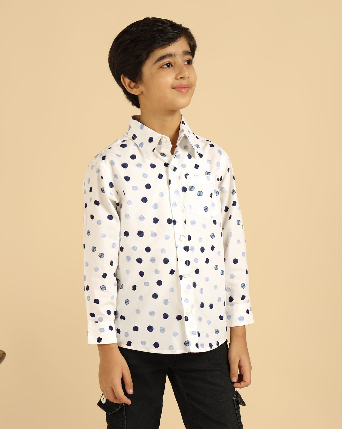 Pure Cotton White Polka Boys Shirt