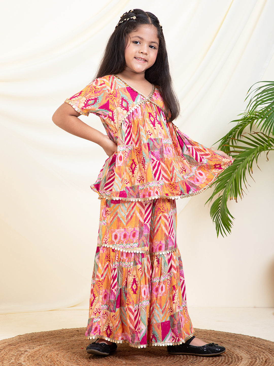 Abstract Printed Peplum Top With Sharara