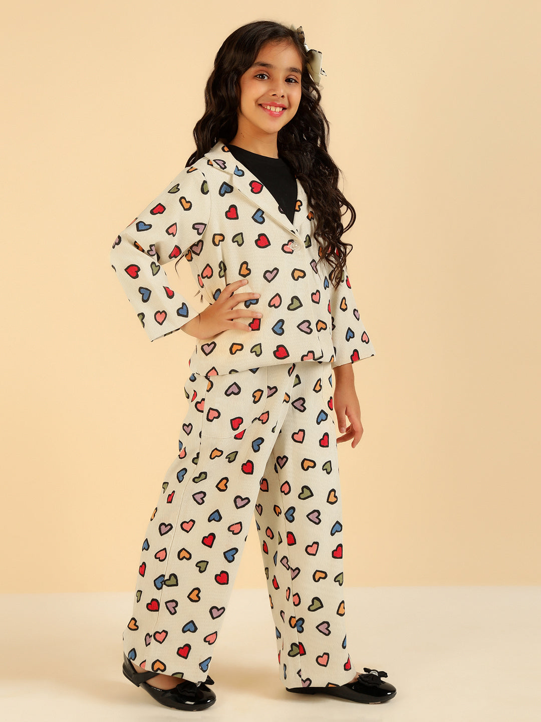 Notch Collar Blazer With Pant Girl Co-Ord Set