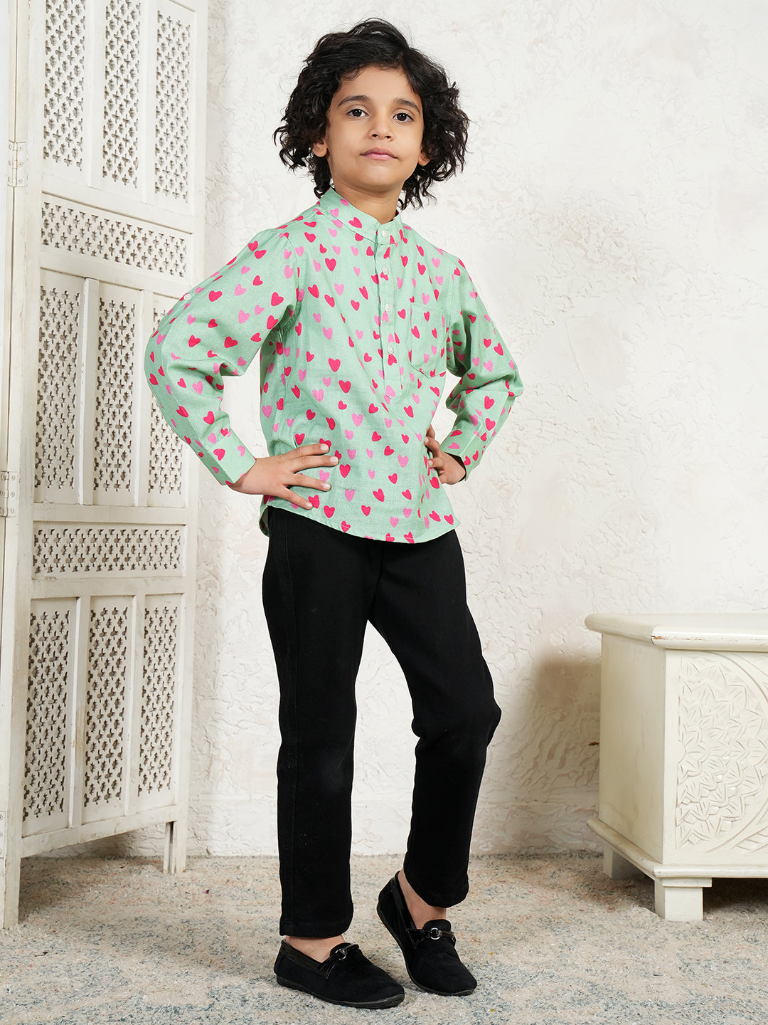 Heart Print Kurta For Boys