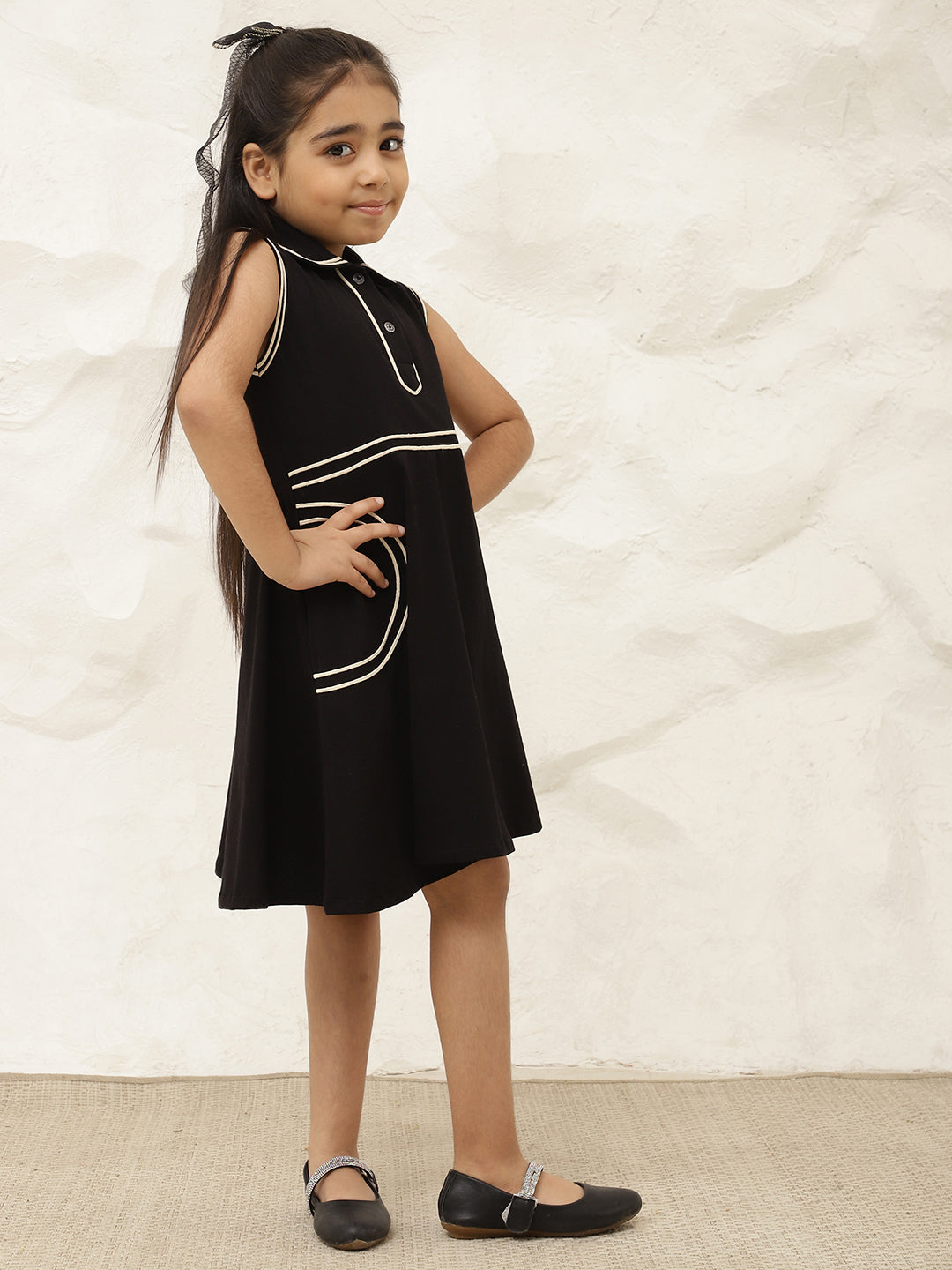 Black Pure Cotton Knit Knee Length Dress