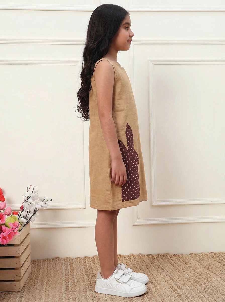Playful Bunny Cotton Gauze Dress For Kids