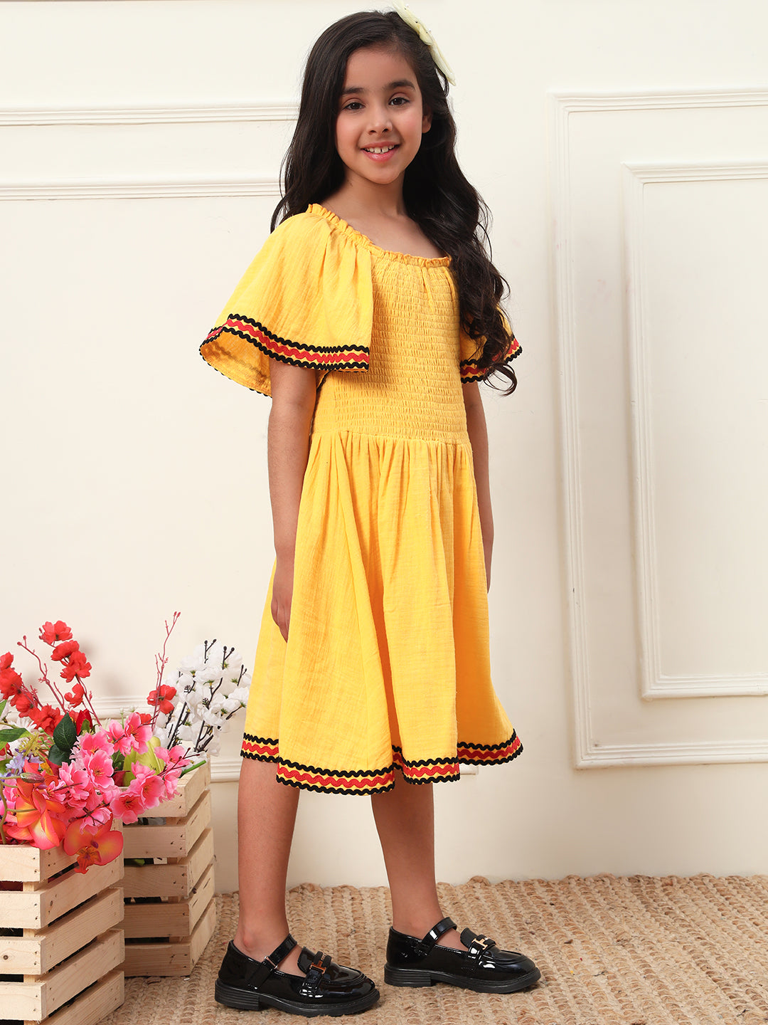 Vibrant Yellow Smocking Dress for Girls