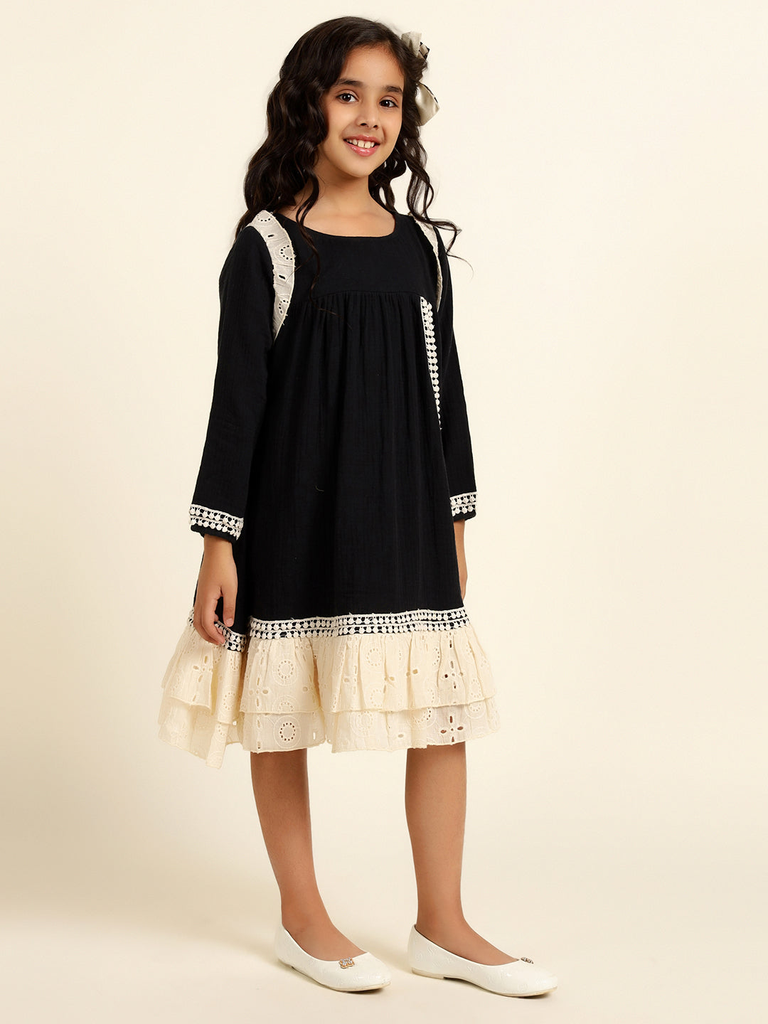 Pure Cotton With Schiffli Tiered Dress