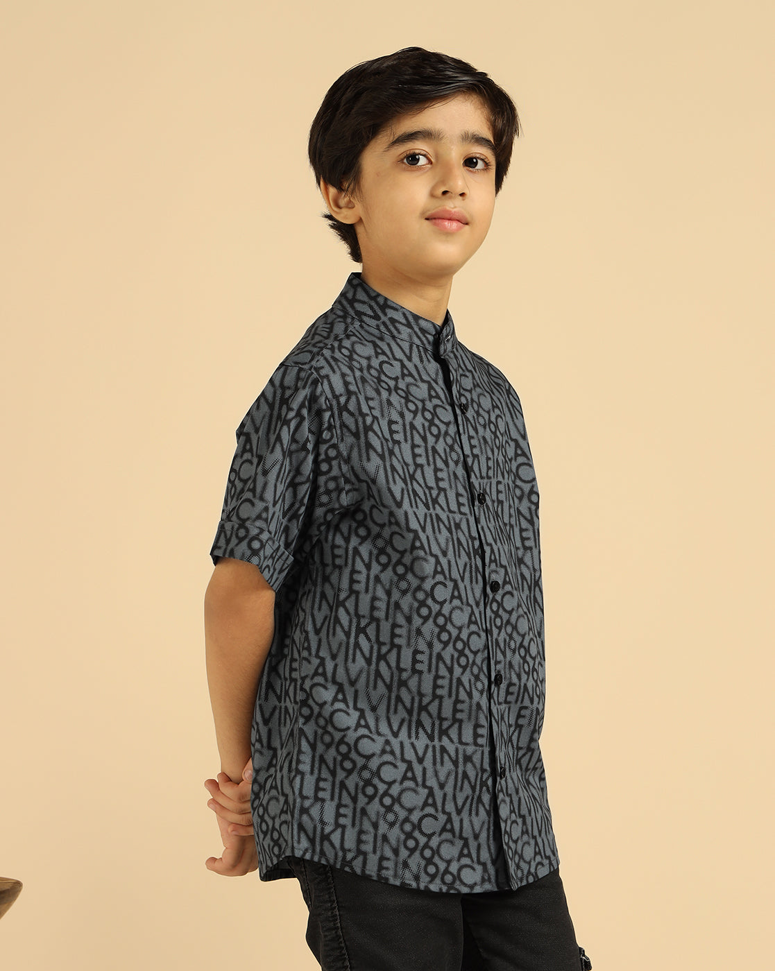 Pure Cotton Grey Alphabetic Printed Boys Shirt