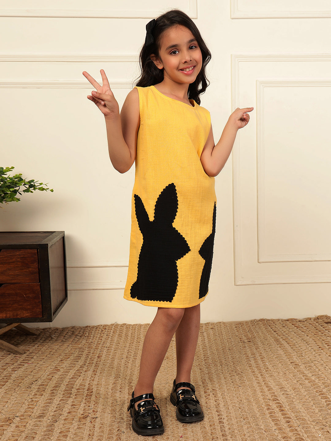 Playful Bunny Lemon Yellow Cotton Gauze Dress