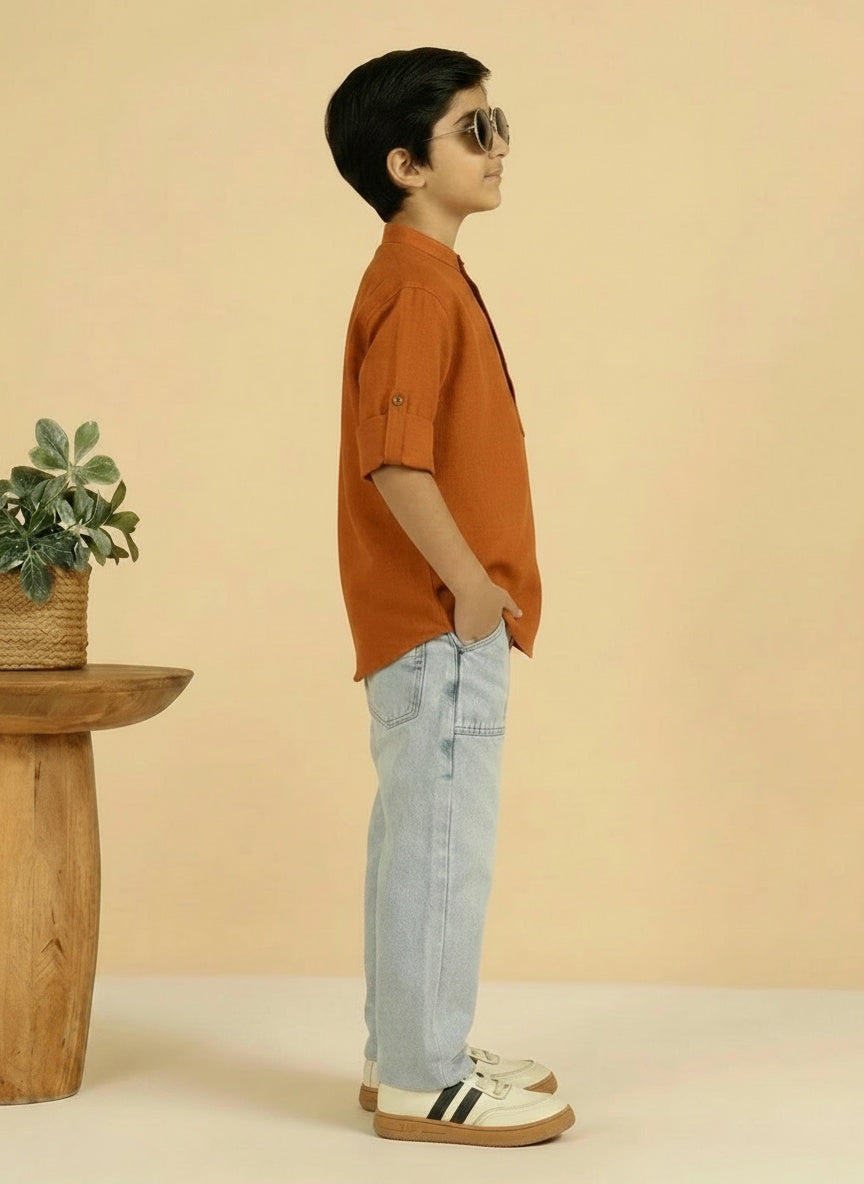 TAN BROWN COLOUR SHORT KURTA FOR BOYS