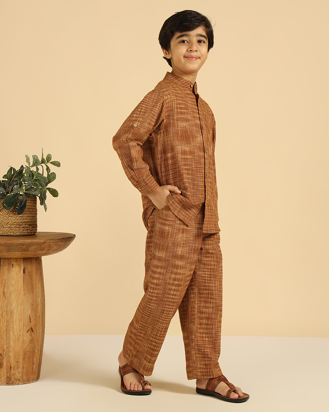 Brown Pure Cotton Khadi Boys Co-Ord Set