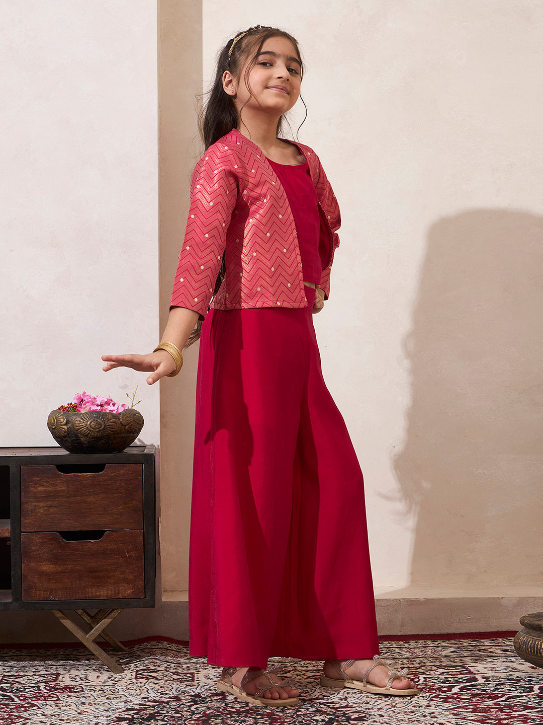 Zig-Zag Print Shrug With Top & Palazzo