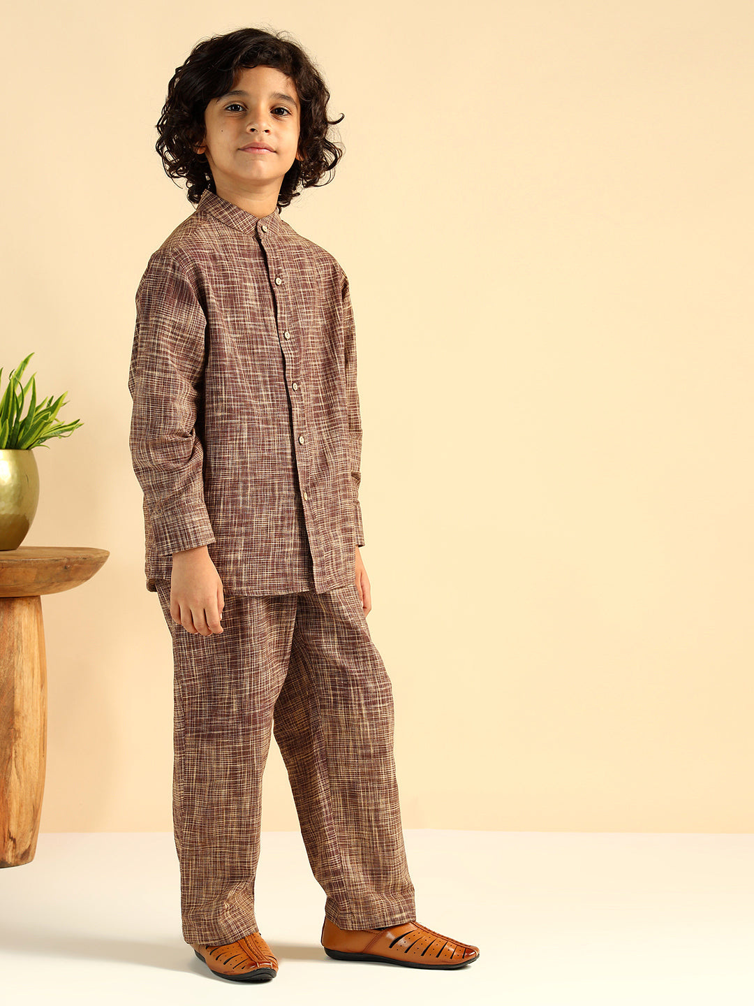 Brown Cotton Khadi Boy Co-Ord Sets