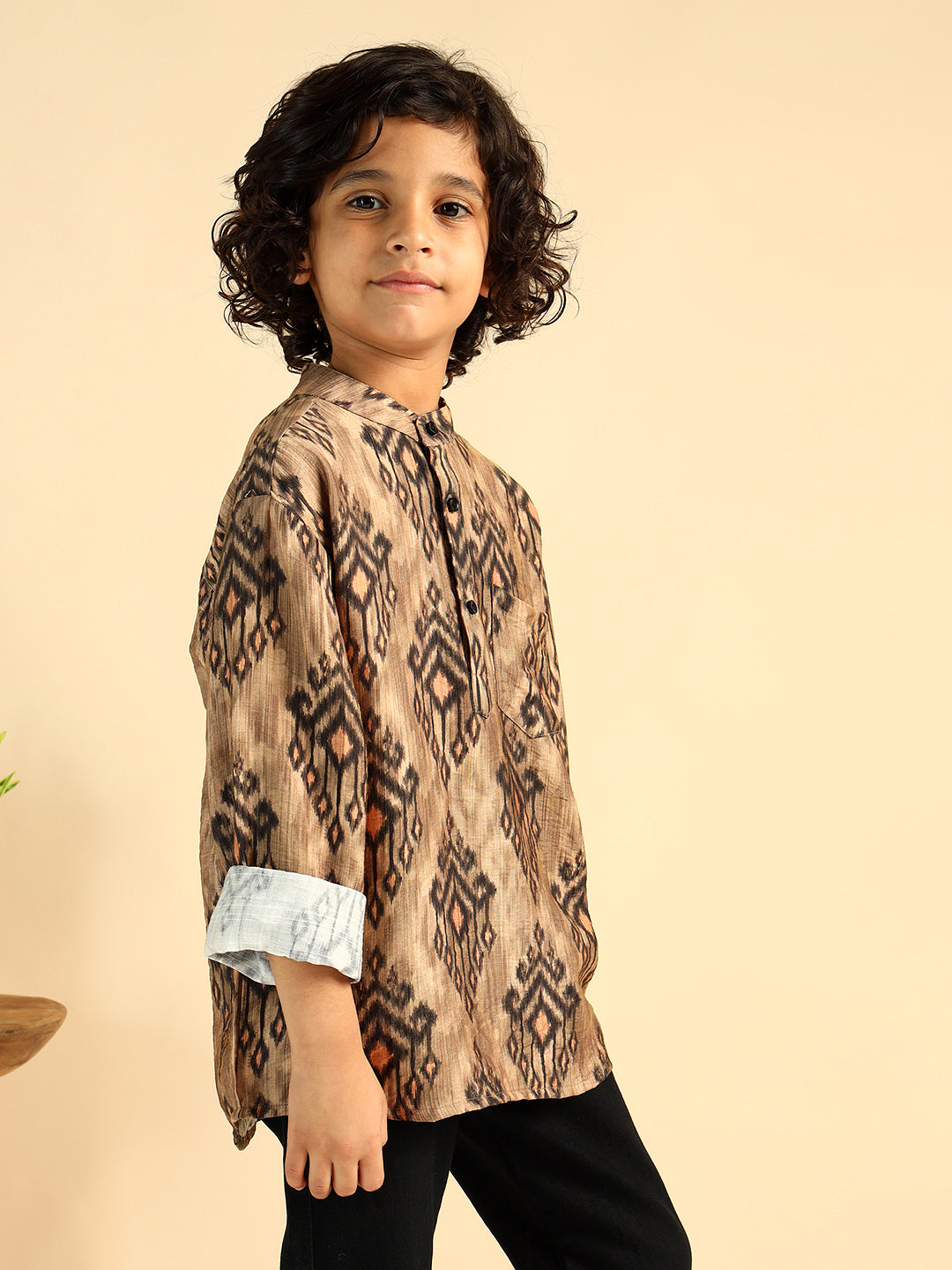 Ikkat Print Short Kurta For Boys