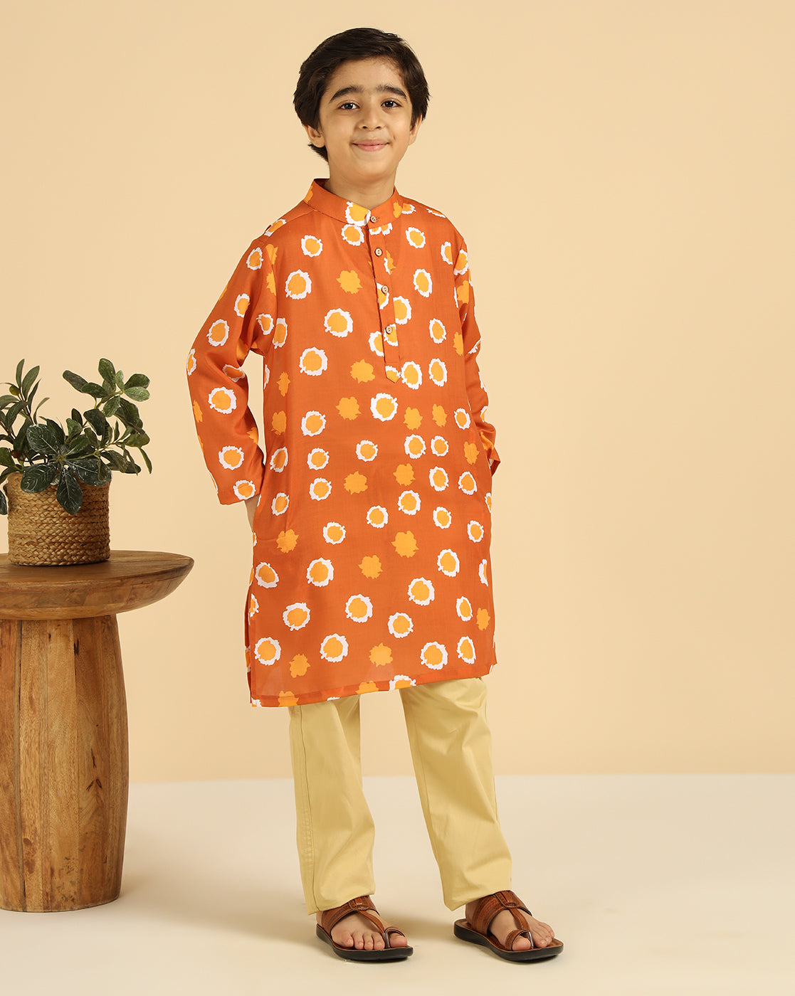 Tan Brown Printed Boys Kurta