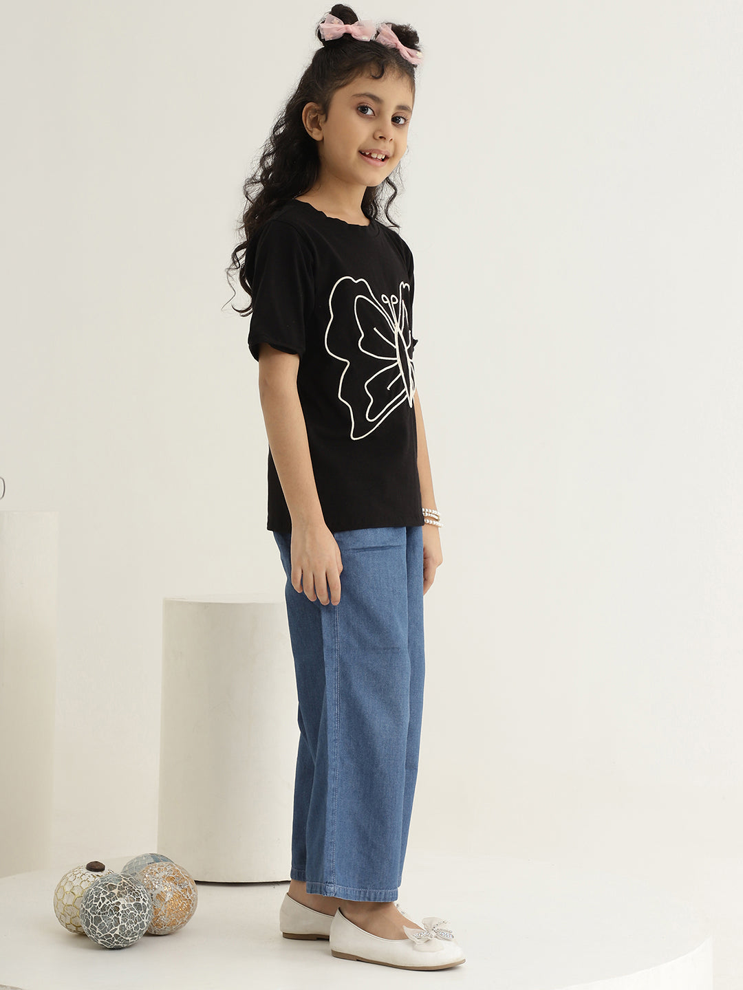 Pure Cotton Knit Butterfly Embroidered T-Shirt