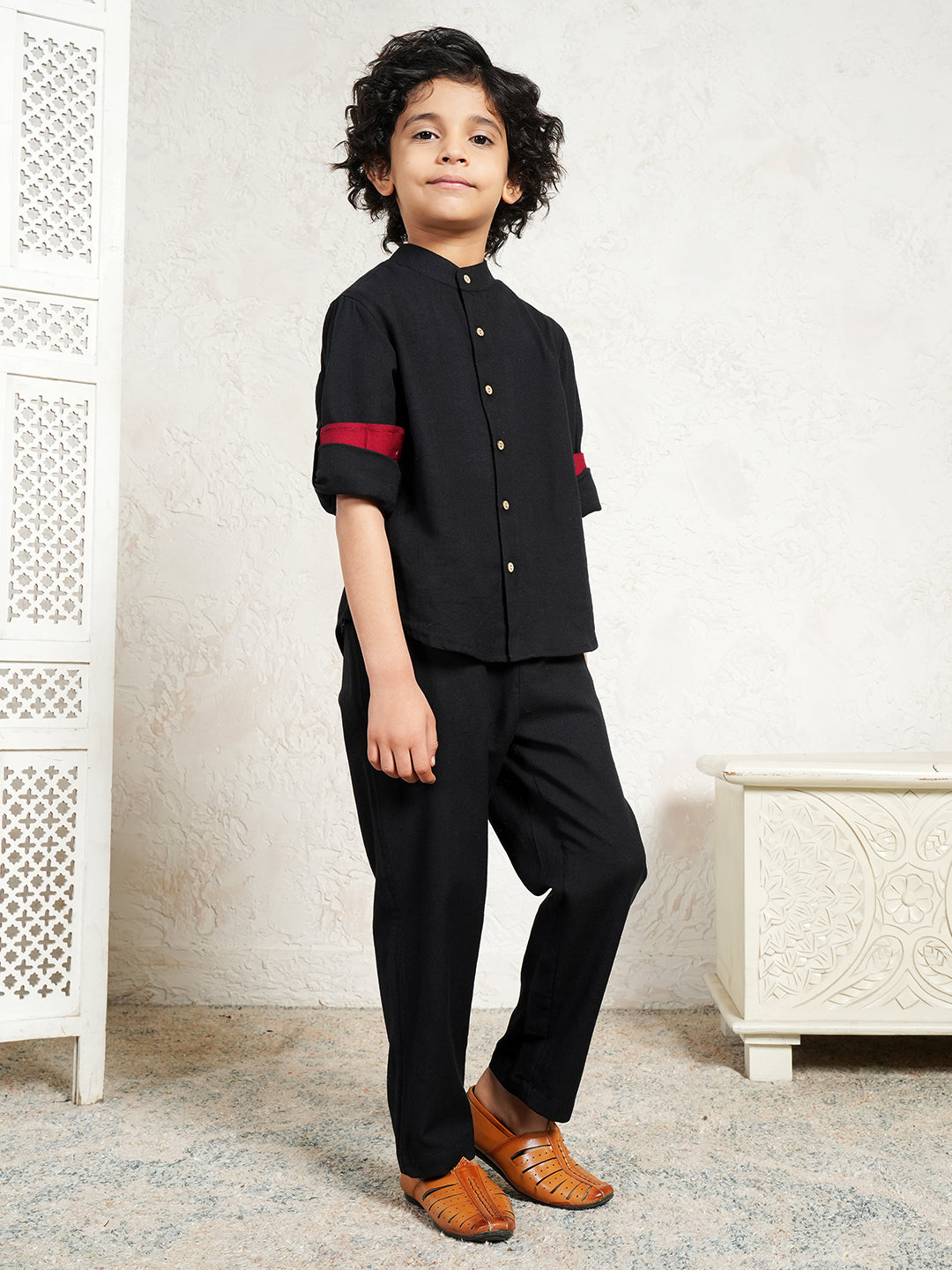Black Pure Cotton Flex Co-Ord Set For Boys