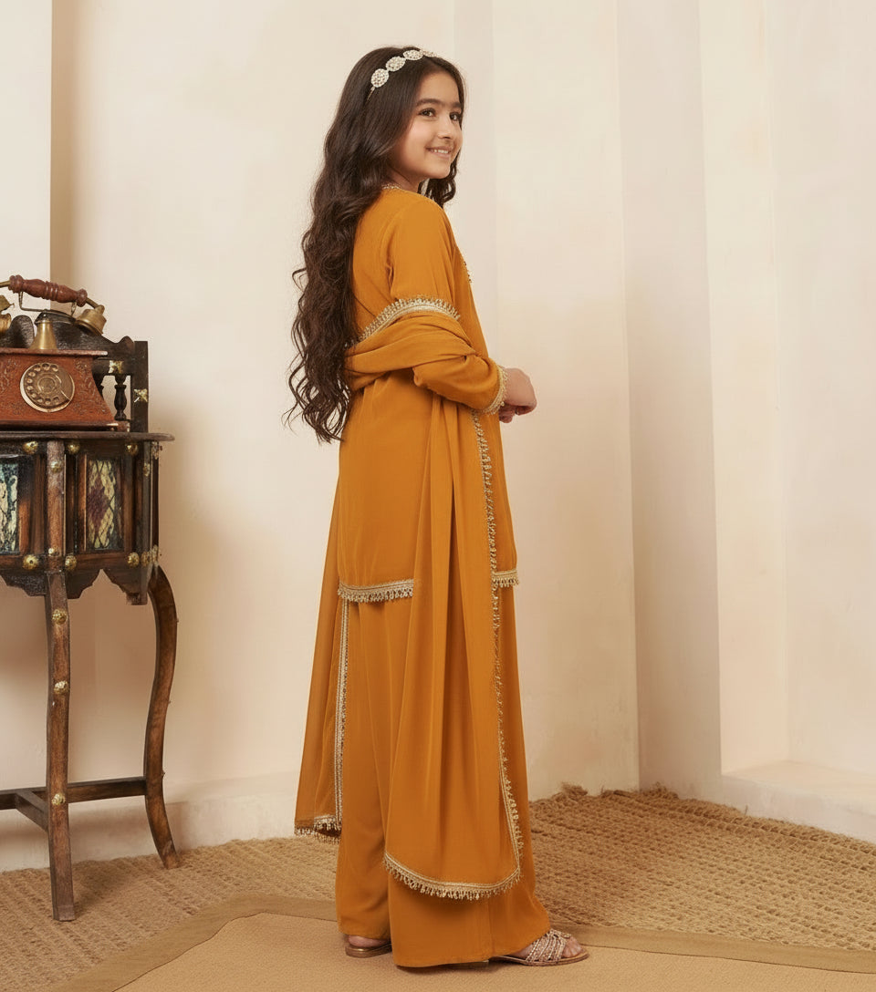 Georgette Mustard 3 Piece Co-Ord Set