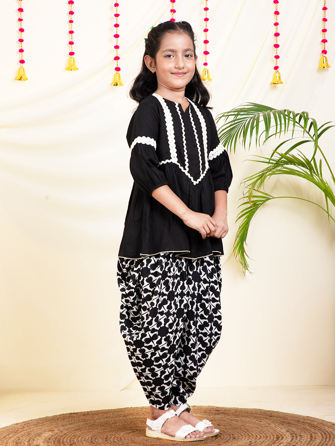 Solid Peplum Top With Dhoti Pants