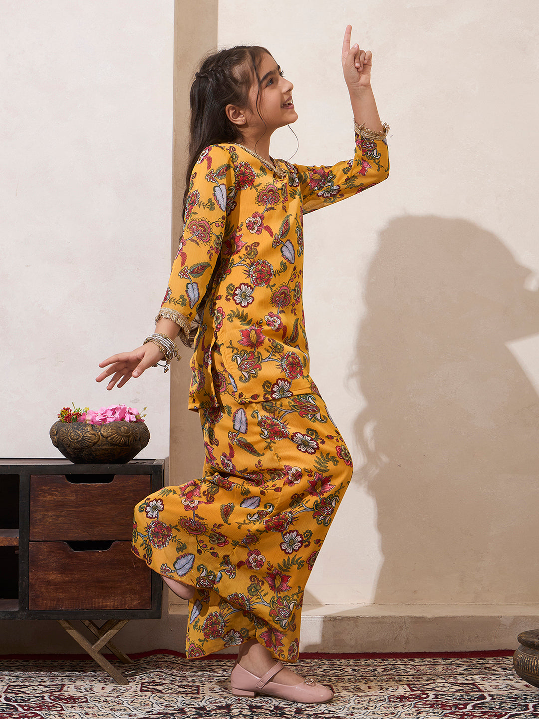 Girl's Multi Color Fusion Wear Kurta & Palazzo With Dupatta Set