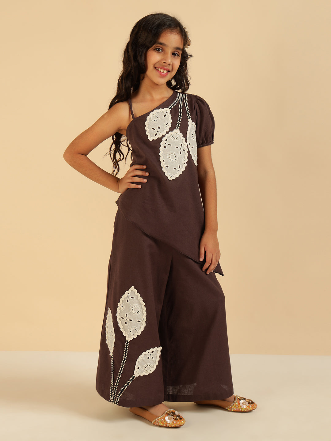 Leaf Patch Work Asymmetric Pure Cotton Girls Co-Ord Set