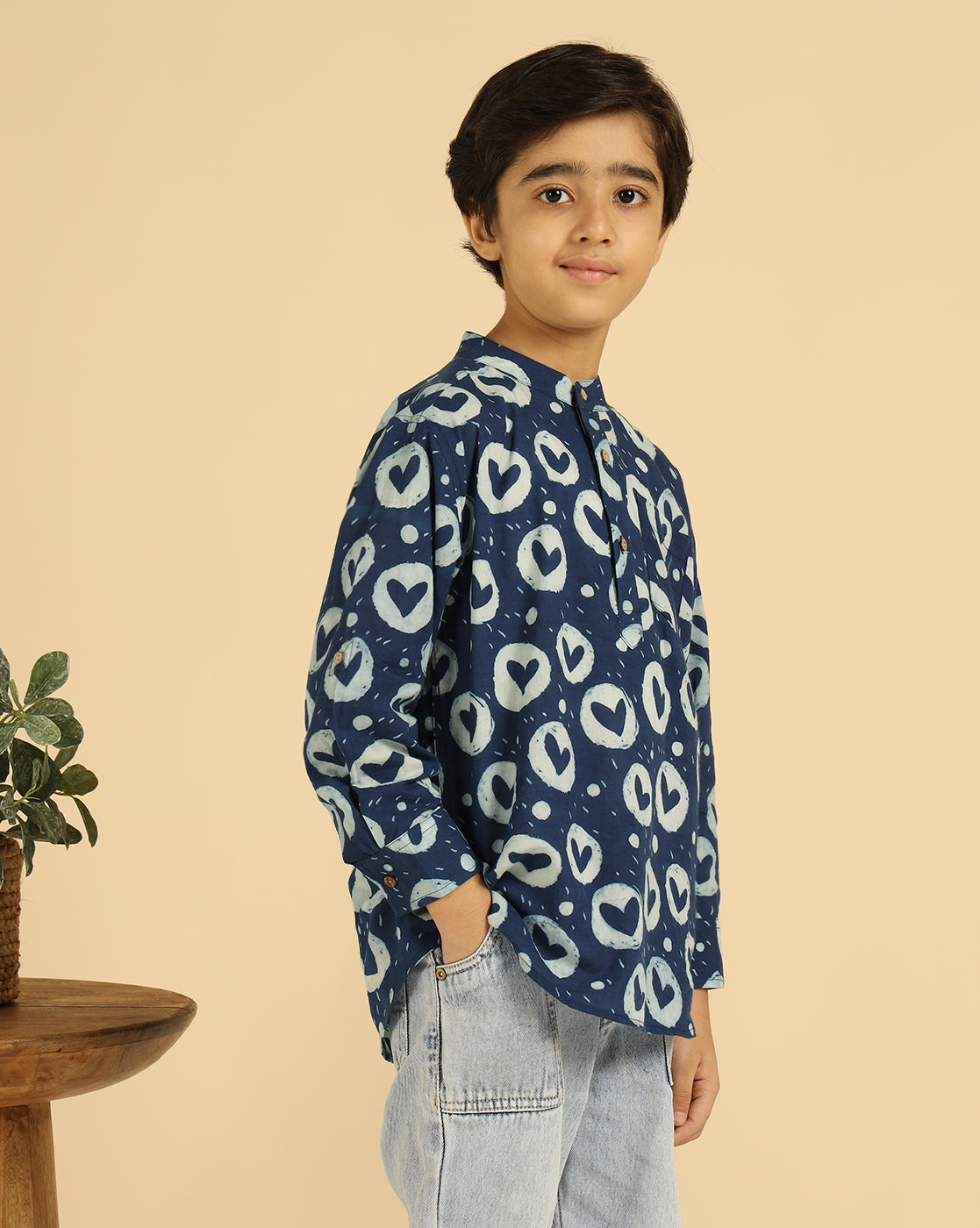 Indigo Heart Printed Pure Cotton Boys Kurta