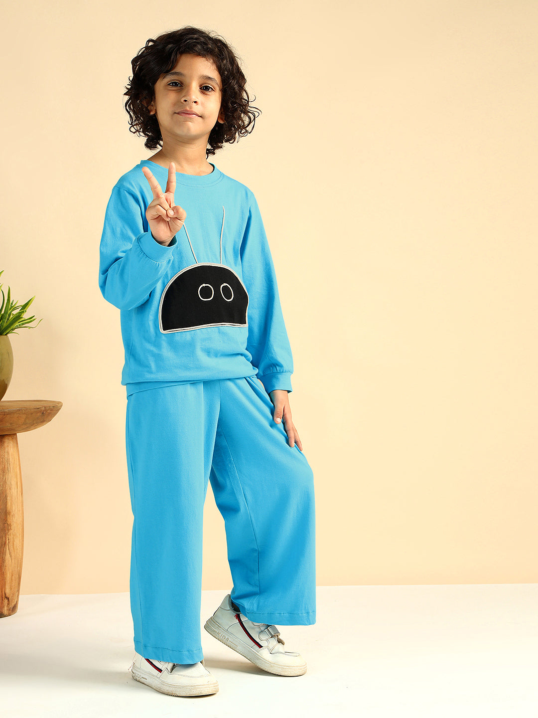 Blue Pure Cotton Embroidered Boys Co-Ord Set