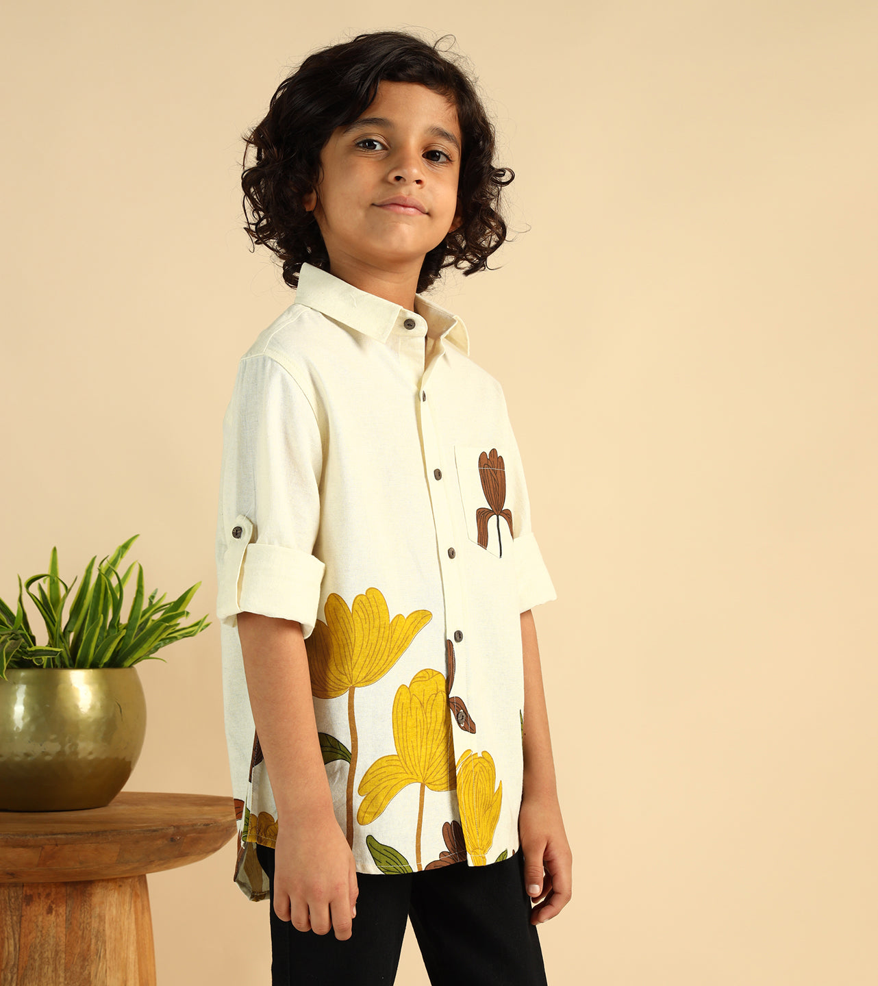 Placement Print Pure Cotton Casual Shirt For Boys