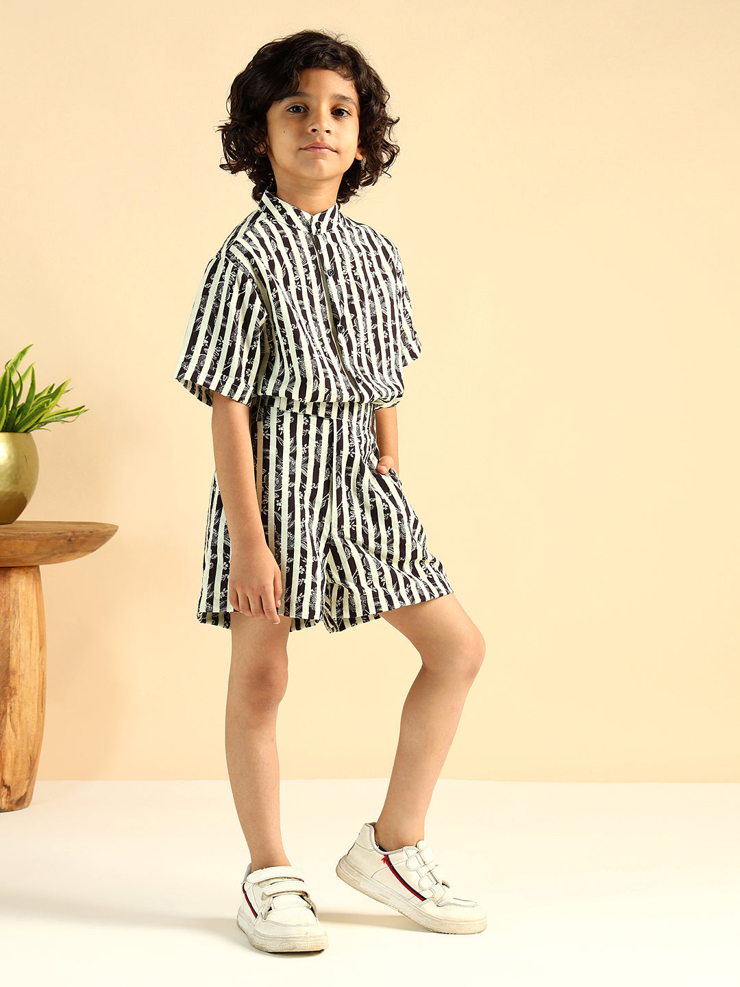 Black Striped Shirt With Short Boys Co-Ord Set