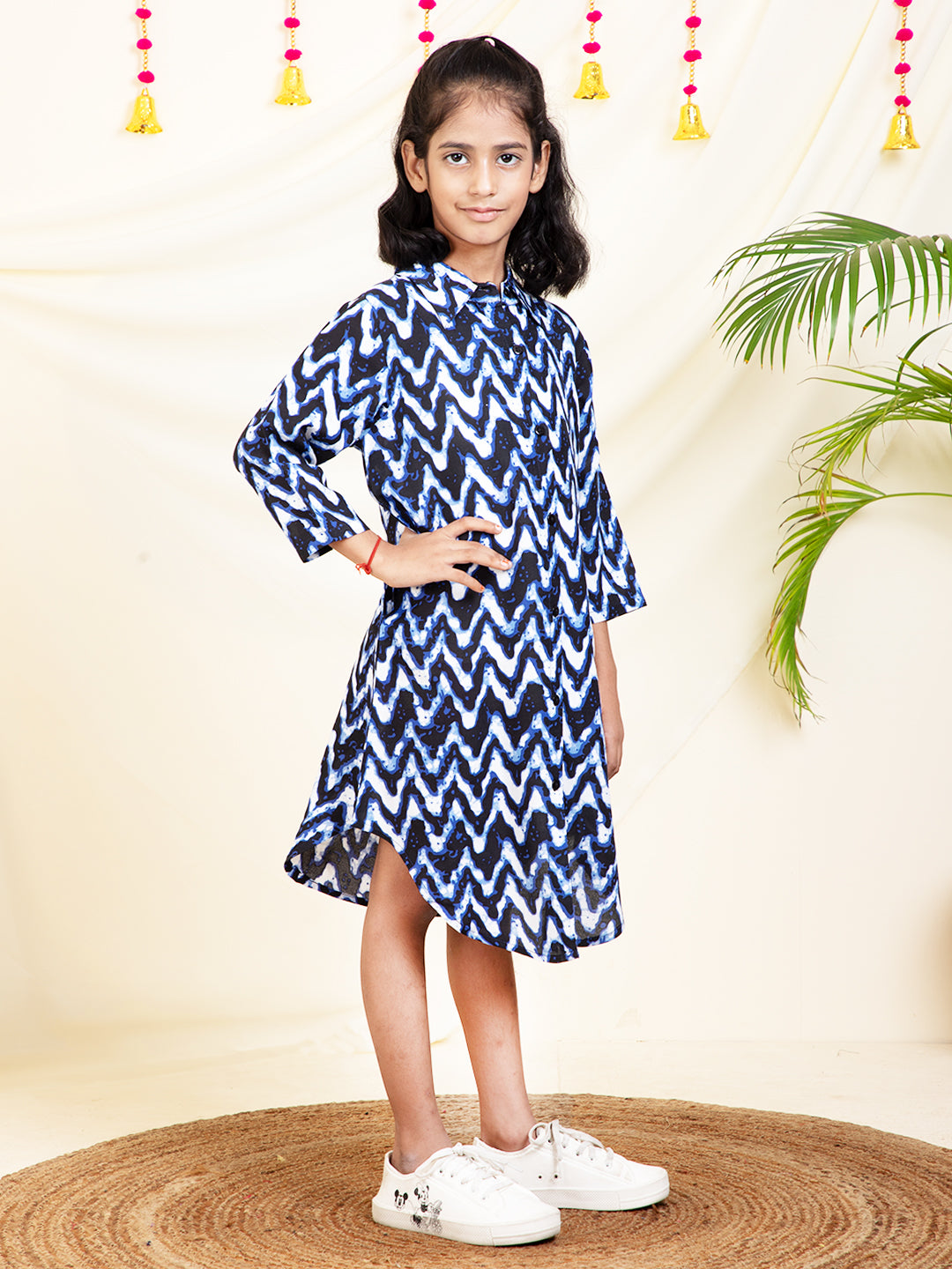 Zig-Zag Printed Girls Shirt Dress