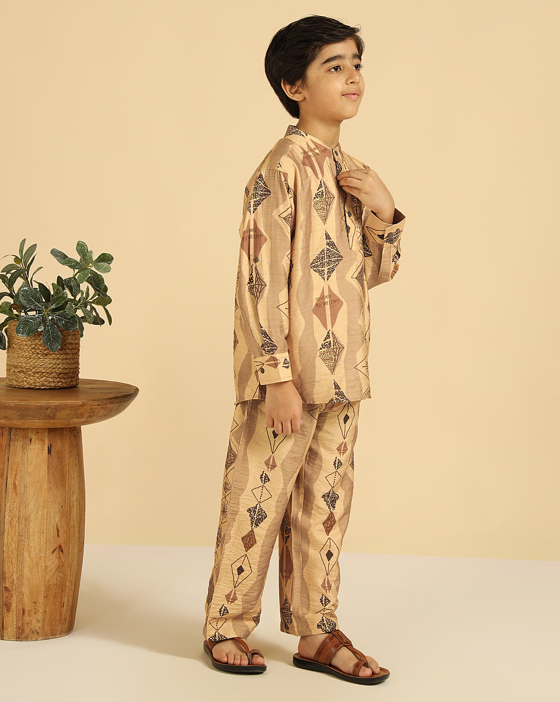Geometric Printed Kurta With Pant Boys Co-Ord Set