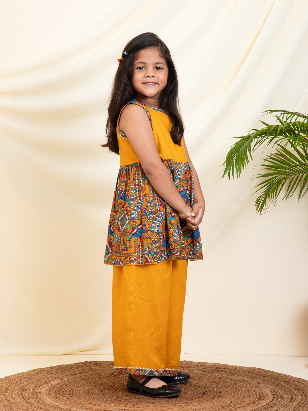 Solid With Abstract Print Rayon Kurta & Sharara Set