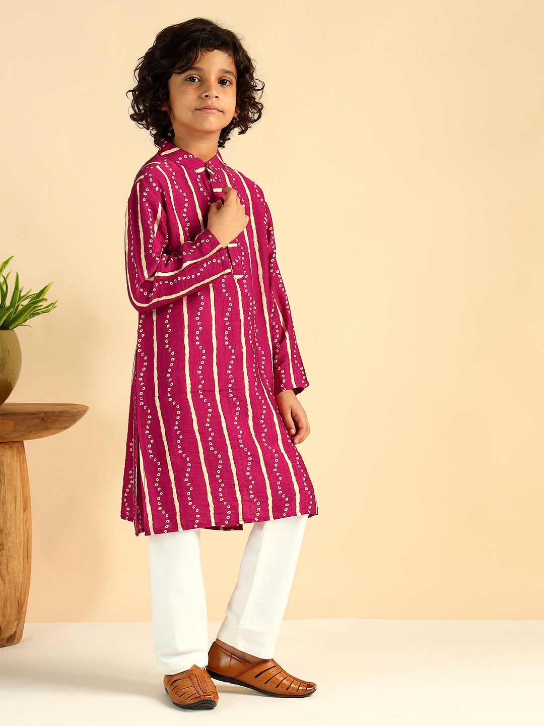 Bhandhani Print Knee Length Kurta For Boys