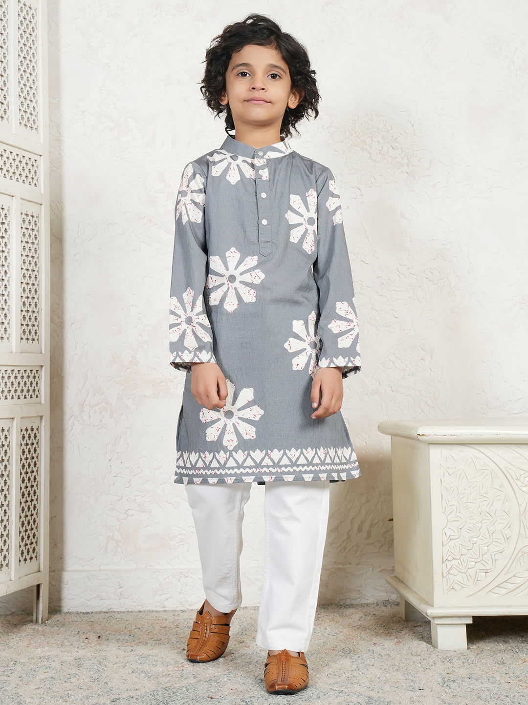 Floral Motif Boys Kurta