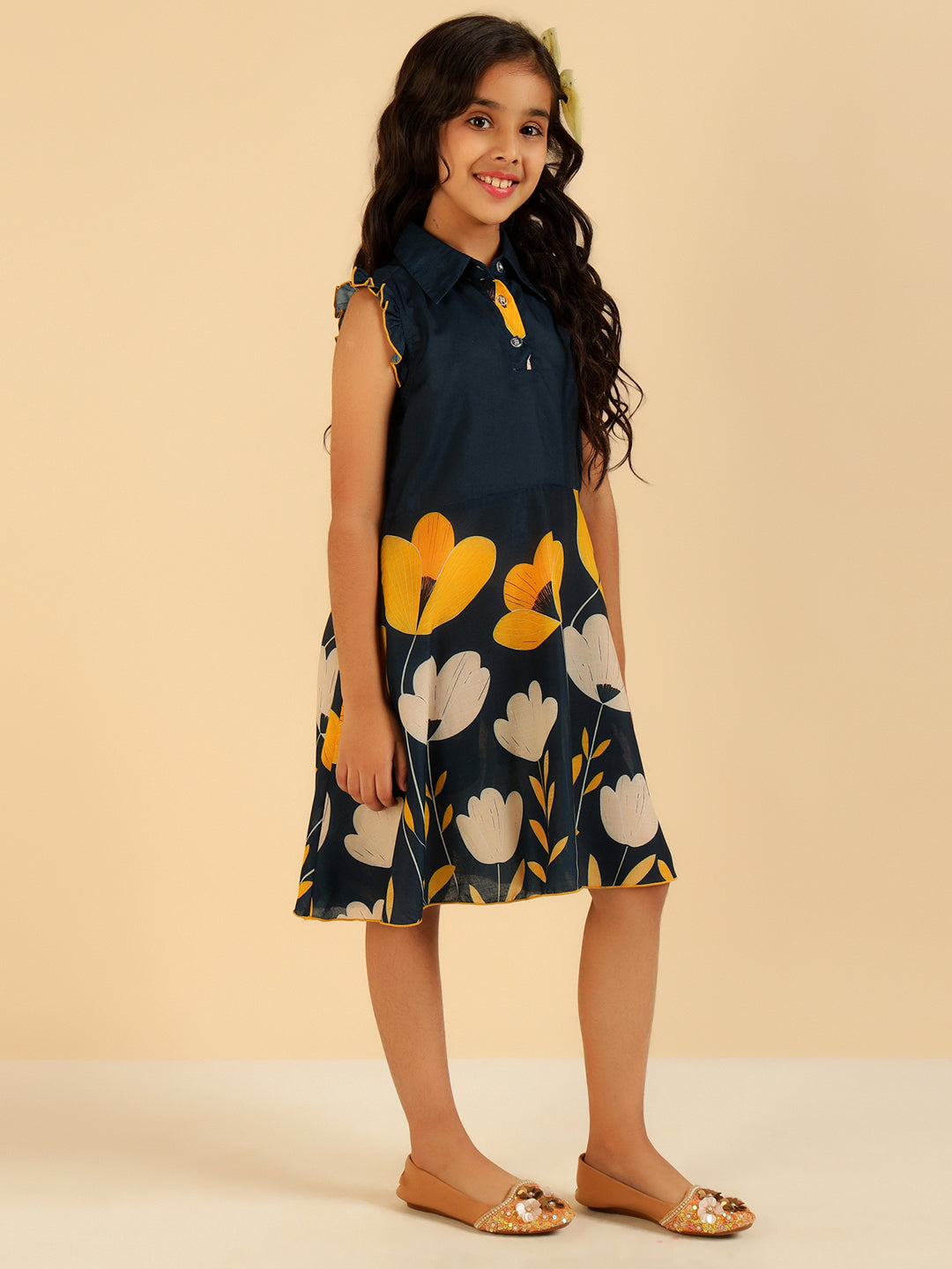 Teal Blue Floral Girls Dress