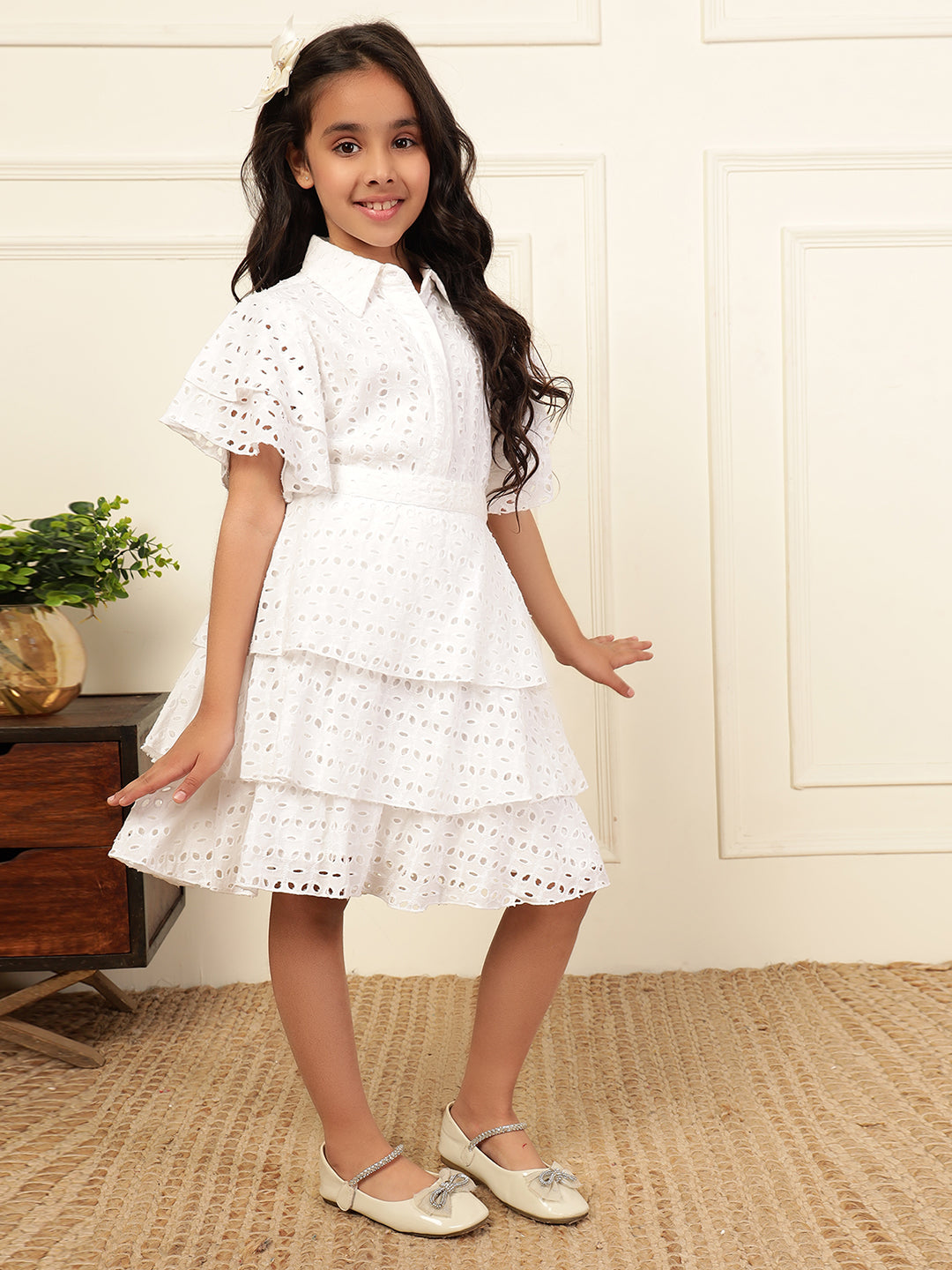 Schiffli Shirt With Tiered Skirt Co-Ord Set
