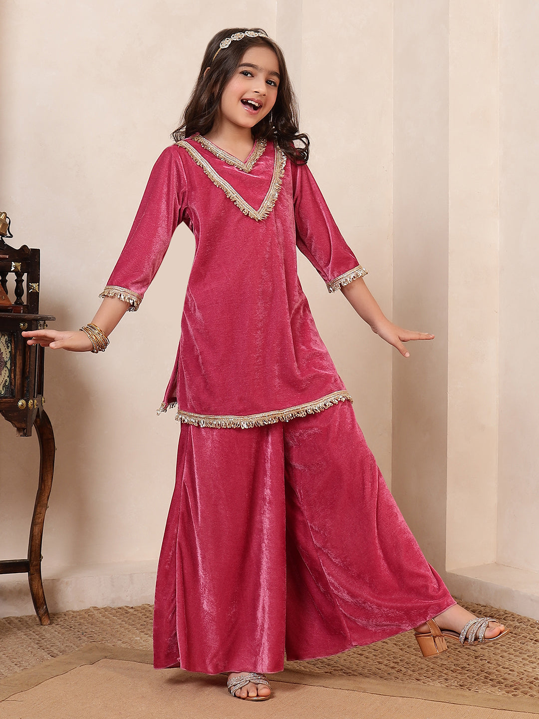 Pink Velvet 3 Pieces Co-Ord Set